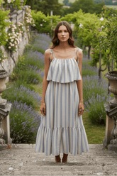 Stripe Tiered Shoulder Tie Midi Lined Dress | Boutique In USA, Dresses, $ 59.00, A Moment Of Now™