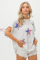 Off White USA American Flag Sequin Star Fringe Top, Tops, $ 45.00, A Moment Of Now™