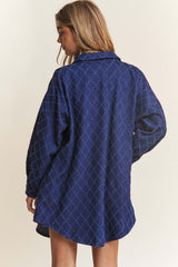 Dark Blue Rhombus Stitched Denim Shacket, Shackets, $ 59.00, A Moment Of Now™