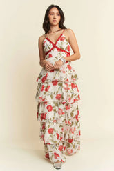 Ivory Red Contrast Ring Lace Ruffle Maxi Dress, Dresses, $ 75.00, A Moment Of Now™