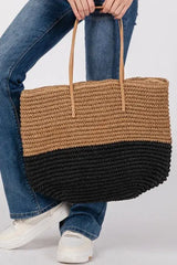 Black Brown Straw Braided Beach Tote Bag, Totes, $ 45.00, A Moment Of Now™
