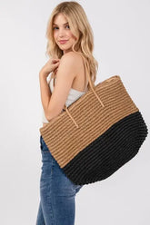 Black Brown Straw Braided Beach Tote Bag, Totes, $ 45.00, A Moment Of Now™
