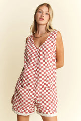 Stylish White Red Plus Size Sleeveless Plaid Romper, Rompers, $ 50.00, A Moment Of Now™