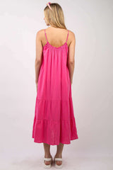 Fuchsia Ruffled A-Line Tired Midi Cami Dress, Dresses, $ 49.00, A Moment Of Now™