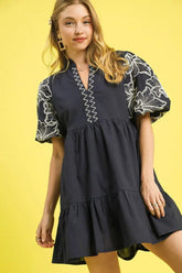 Dark Grey Tiered Embroidered Mini Dress, Dresses, $ 75.00, A Moment Of Now™