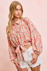 Floral Print Tie Hem Detail Crop Shirt | Boutique In USA, Shirts, $ 59.00, A Moment Of Now™