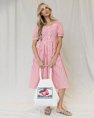 Bright Red Stripe Must Have Mitered Dress