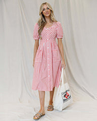 Bright Red Stripe Must Have Mitered Dress