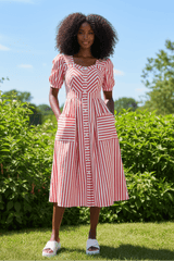 Bright Red Stripe Must Have Mitered Dress