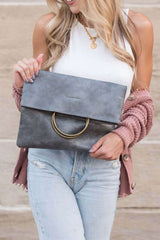Lux Vegan Leather Fold-over O-ring Clutch - Chic & Stylish, Clutches, $ 45.95, A Moment Of Now™