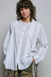 Ivory Lightweight Ruffle Trim Round Neck Woven Shirt | Boutique In USA, Shirts, $ 69.00, A Moment Of Now™