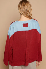 Dark Red Relaxed Fit Sweater with Star Patch, Sweaters, $ 45.00, A Moment Of Now™