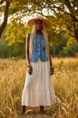 Polka Dot Denim Scallop Edge Button Down Vest Top