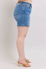 Plus Size Medium Blue Double Button Denim Shorts, Shorts, $ 59.00, A Moment Of Now™