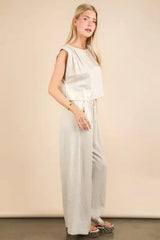Oatmeal Solid Woven Top & Pants Set | Stylish Outfit, Outfit Sets, $ 55.00, A Moment Of Now™