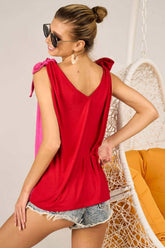 Red Shoulder Ribbon Tied Contrast Tank Top, Tank Tops, $ 35.00, A Moment Of Now™