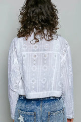 Off White Eyelet Textured Cotton Cropped Button Front Jacket | Boutique In USA, Jackets, $ 76.00, A Moment Of Now™