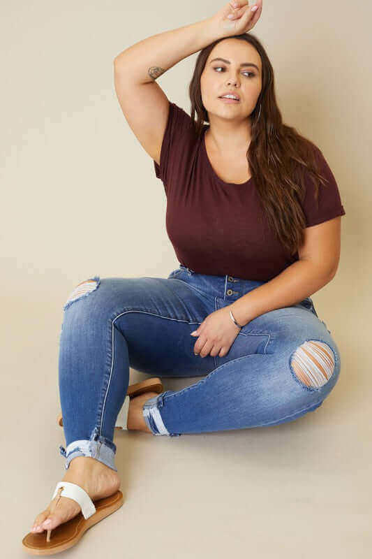 Plus High Rise Button Fly Ankle Skinny Jeans, Jeans, $ 77.95, A Moment Of Now™