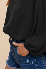 Elegant Black Notched Batwing Sleeve Blouse, Blouses, $ 45.00, A Moment Of Now™