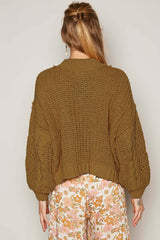 Dusky Olive Mock Neck Cable Knit Sweater, Sweaters, $ 55.00, A Moment Of Now™
