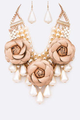 Rose Flower Mix Pearls Statement Jewelry Set, Jewelry Sets, $ 55.00, A Moment Of Now™