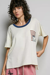 Cream American Flag Color Block Side Slit Cotton Top | Boutique In USA, Tops, $ 45.00, A Moment Of Now™