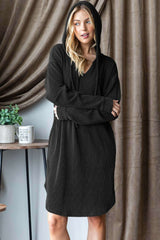 Black Ribbed Long Sleeve Hooded Dress | Cozy Style, Dresses, $ 47.00, A Moment Of Now™