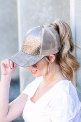 CC Glitter Messy Bun Hat Cap - Stylish & Versatile, Caps, $ 27.00, A Moment Of Now™