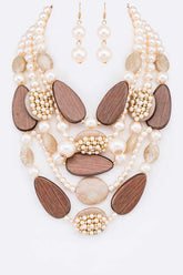 Pebble Wood and Stone Layer Necklace Set, Jewelry Sets, $ 65.00, A Moment Of Now™