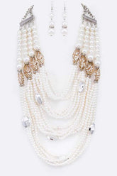 Cream White String Pearl Layer Necklace & Earrings Set, Jewelry Sets, $ 65.00, A Moment Of Now™