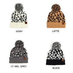 CC Leopard Pom Beanie Hat - Trendy & Cozy Style, Beanies, $ 50.95, A Moment Of Now™