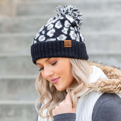 CC Leopard Pom Beanie Hat - Trendy & Cozy Style, Beanies, $ 50.95, A Moment Of Now™