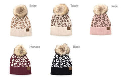 Leopard Fur Pom Beanie Hat - Stylish & Cozy, Beanies, $ 40.95, A Moment Of Now™