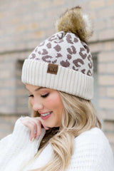 Leopard Fur Pom Beanie Hat - Stylish & Cozy, Beanies, $ 40.95, A Moment Of Now™