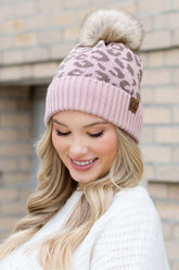 Leopard Fur Pom Beanie Hat - Stylish & Cozy, Beanies, $ 40.95, A Moment Of Now™
