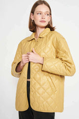 Stylish Quilted PU Button Down Jacket for Trendy Looks, Jackets, $ 99.00, A Moment Of Now™