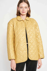 Stylish Quilted PU Button Down Jacket for Trendy Looks, Jackets, $ 99.00, A Moment Of Now™
