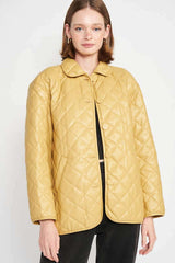 Stylish Quilted PU Button Down Jacket for Trendy Looks, Jackets, $ 99.00, A Moment Of Now™