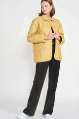 Stylish Quilted PU Button Down Jacket for Trendy Looks, Jackets, $ 99.00, A Moment Of Now™