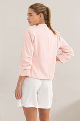 Blush Pink Open Front Ruched Sleeve Blazer, , $ 35.00, A Moment Of Now™