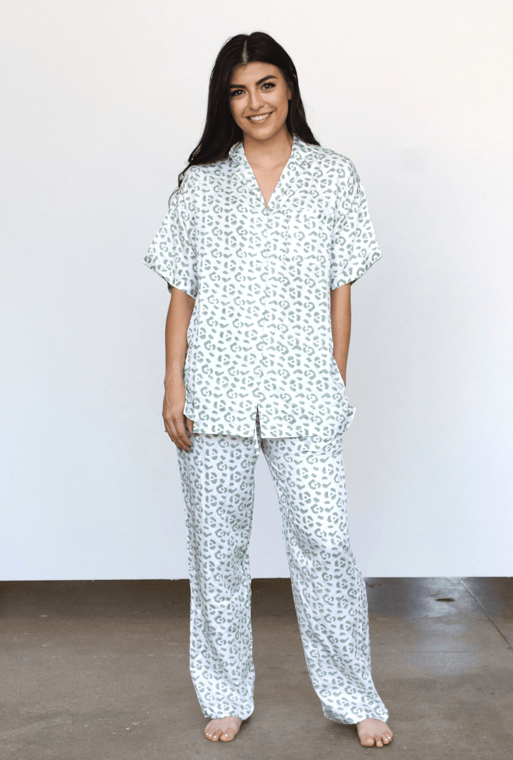 Leopard Pajama Modal Set in Cream + Sage | Boutique In USA, Pajamas, $ 138.00, A Moment Of Now™