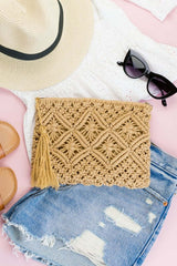 Chic Macrame Tassel Clutch - Stylish & Functional, Clutches, $ 41.00, A Moment Of Now™