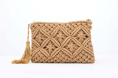 Chic Macrame Tassel Clutch - Stylish & Functional, Clutches, $ 41.00, A Moment Of Now™