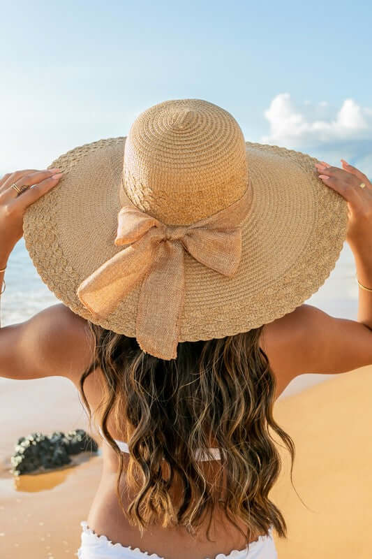 Scallop Edge Bow Accent Straw Sunhat - Stylish Sun Protection, Sunhats, $ 36.95, A Moment Of Now™