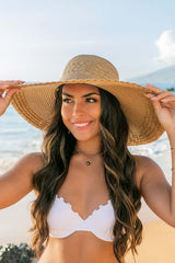 Scallop Edge Bow Accent Straw Sunhat - Stylish Sun Protection, Sunhats, $ 36.95, A Moment Of Now™