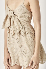 Beige Scallop Edge Front Tie-Up Romper, Rompers, $ 65.00, A Moment Of Now™