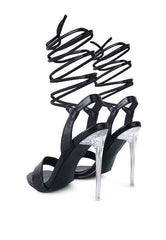 Sheeny Clear Stiletto Lace Up Heels Sandals, Heeled Sandals, $ 76.95, A Moment Of Now™