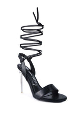 Sheeny Clear Stiletto Lace Up Heels Sandals, Heeled Sandals, $ 76.95, A Moment Of Now™
