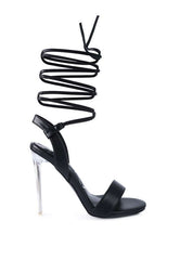 Sheeny Clear Stiletto Lace Up Heels Sandals, Heeled Sandals, $ 76.95, A Moment Of Now™