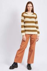 Brown Purple Striped & Oversized Sweater, Sweaters, $ 83.95, A Moment Of Now™